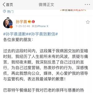 孙宇晨道歉