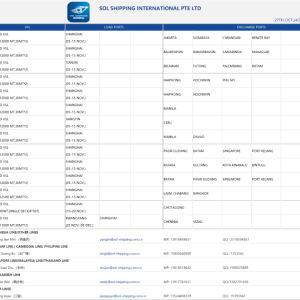 SOL Week 43 Shipping Schedule