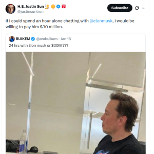 Justin Sun wants to spend $30 million to buy out Musk for one hour!